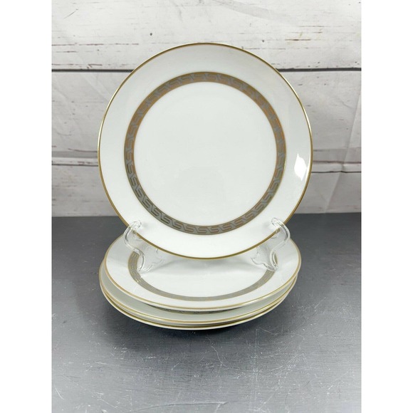 Noritake China Japan Hartford White Grey Gold Trim 6-1/2" Bread Plates Set Of 4 - Picture 1 of 7